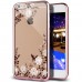 iPhone 6 6s Plus 5.5 - Secret Garden Floral and Butterfly Bling Rhinestone Electroplated Clear Soft TPU Protective Phone Cover Case - Rose Gold and White Flower